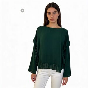 CUPIO Ruffled Hem Deep Green Blouse Size XL NEW